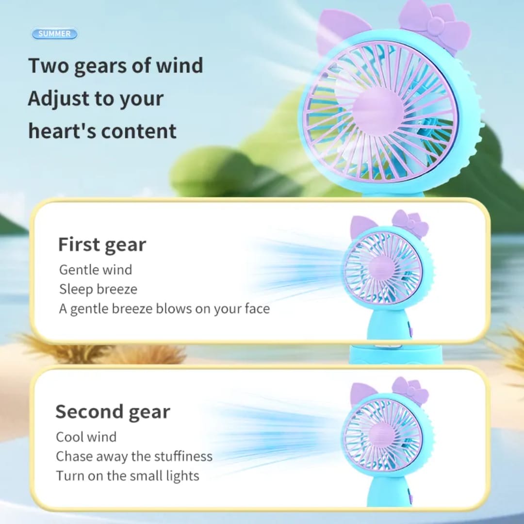 Portable USB Rechargeable Mini Night Light Air Cooling Fan Handheld Cartoon Design Two for Student Pocket Fan with Strong Power for Camping Travel Home Women and Men