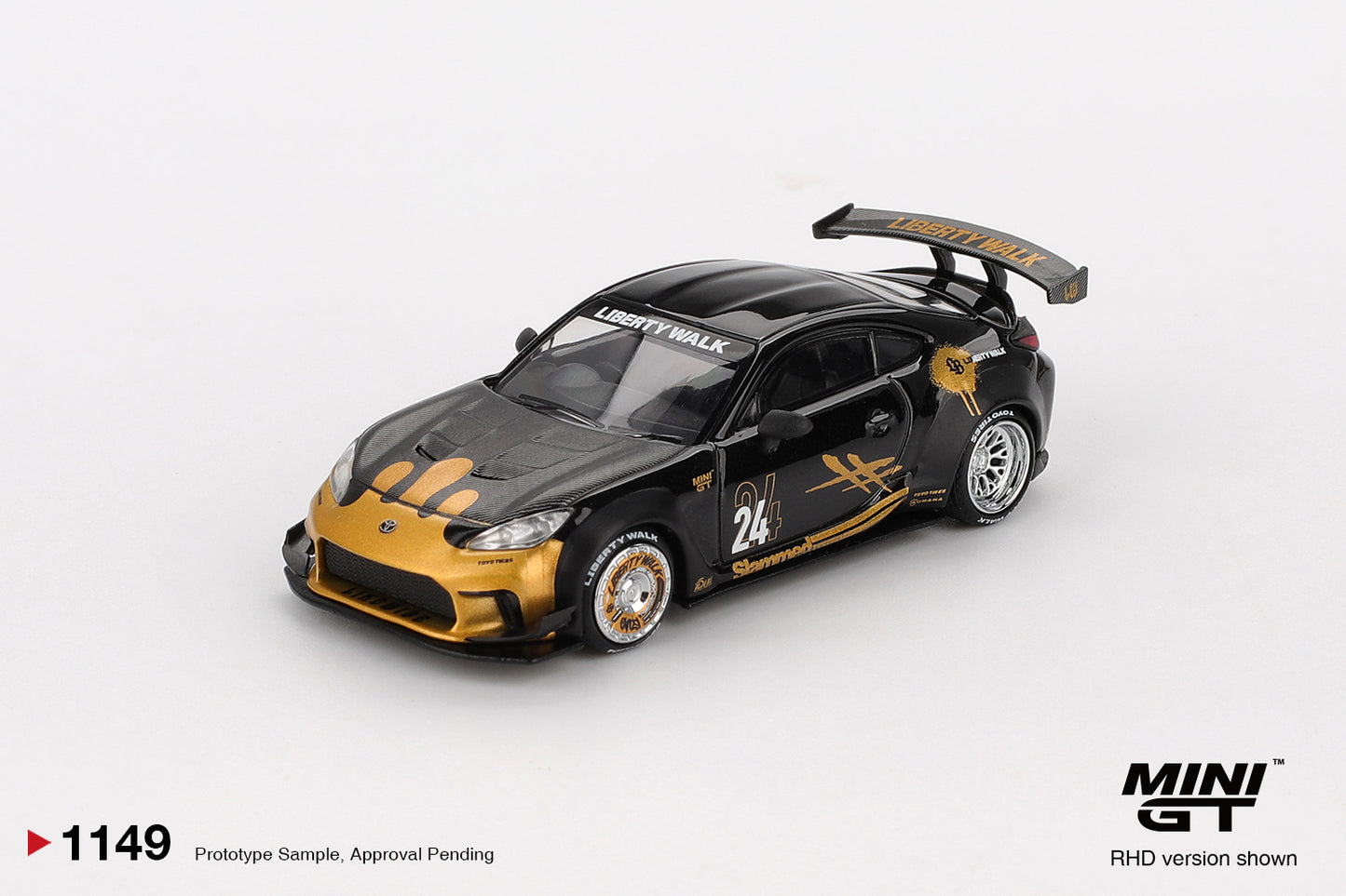 MINI GT #1149 Mini GT #1149: Toyota GR86 LB★Nation Black / Gold 1:64 Scale