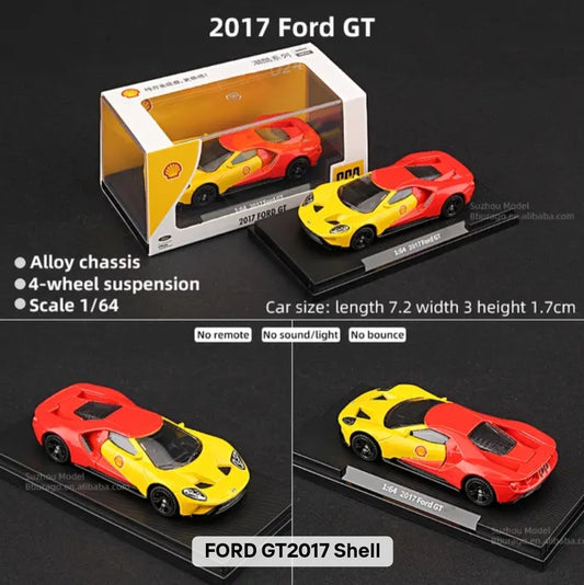 2017 Ford GT model car in packaging with specifications on a dark background