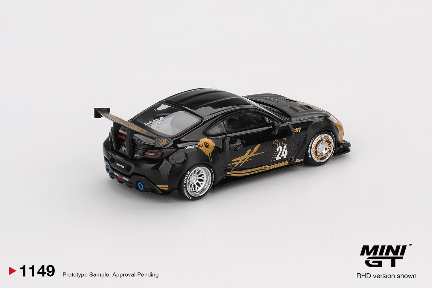 MINI GT #1149 Mini GT #1149: Toyota GR86 LB★Nation Black / Gold 1:64 Scale