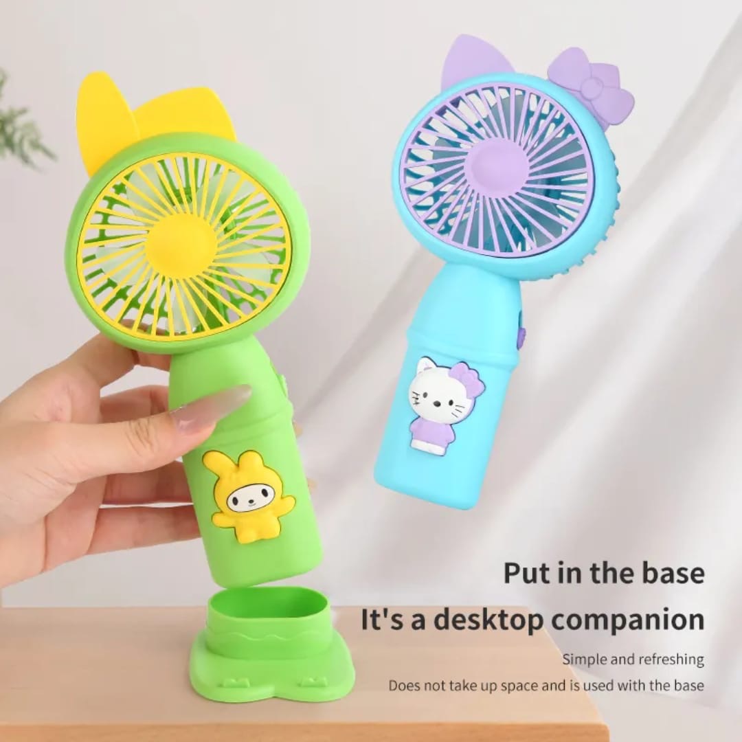 Portable USB Rechargeable Mini Night Light Air Cooling Fan Handheld Cartoon Design Two for Student Pocket Fan with Strong Power for Camping Travel Home Women and Men