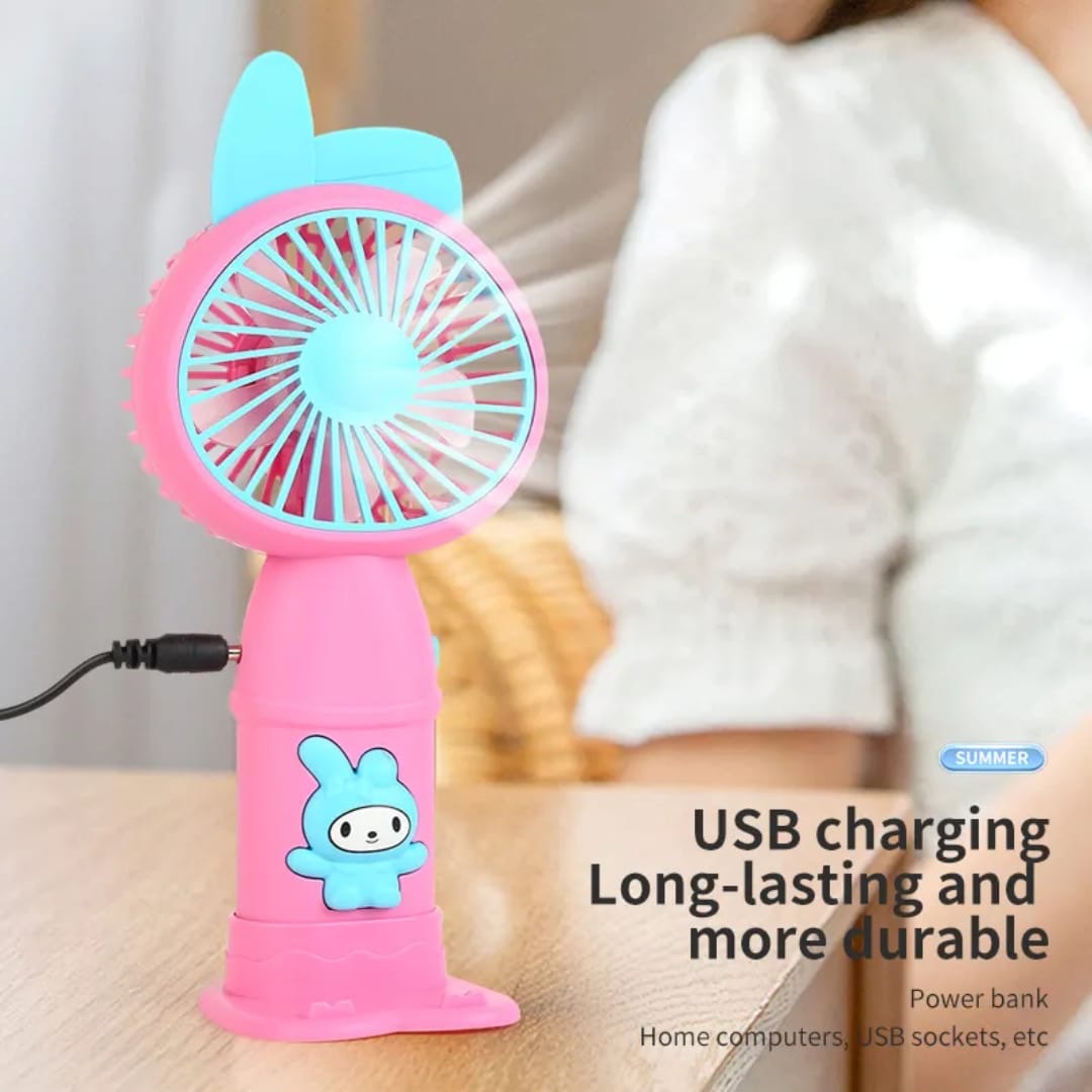 Portable USB Rechargeable Mini Night Light Air Cooling Fan Handheld Cartoon Design Two for Student Pocket Fan with Strong Power for Camping Travel Home Women and Men