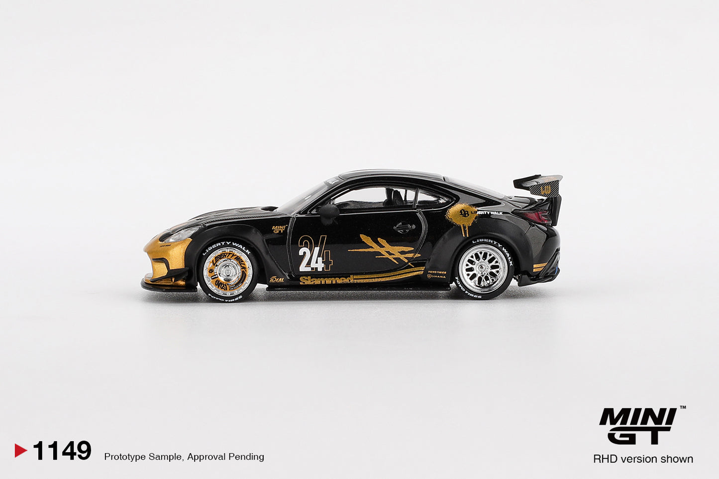 MINI GT #1149 Mini GT #1149: Toyota GR86 LB★Nation Black / Gold 1:64 Scale