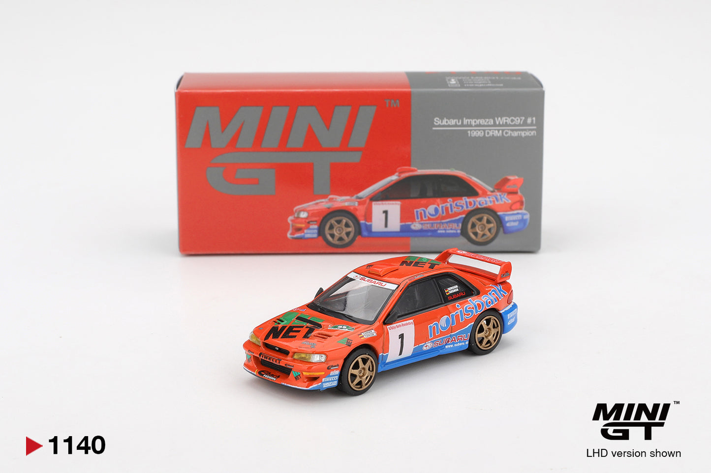MINI GT 1140 Subaru Impreza WRC97 #1 1999 DRM Champion 1:64 Scale